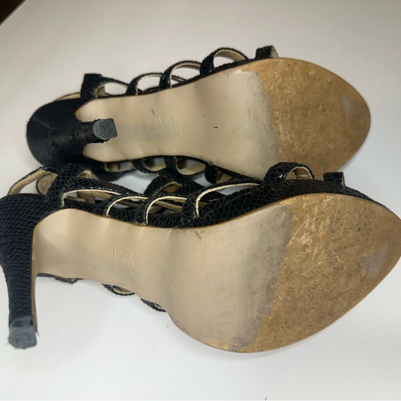 Jimmy Choo Black Glenys Caged Strappy Heels with Gold Accents - Picture 6 of 8